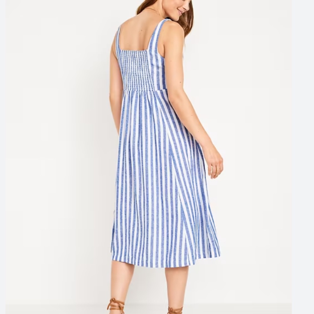Old Navy Linen Blend Fit & Flare Sleeveless Midi Dress Blue Stripe, Size S - Picture 14 of 14